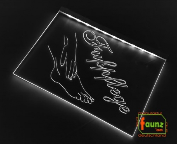 LED Werbeschild Firmenschild Gravur "Fußpflege" Arztschild Kanzleischild Ladenschild Praxisschild Leuchtreklame Leuchtschild
