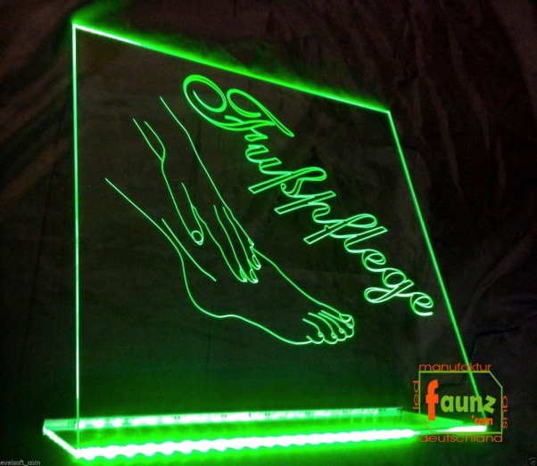LED Werbeschild Firmenschild Aufsteller Gravur "Fußpflege" Arztschild Kanzleischild Ladenschild Praxisschild Leuchtreklame Leuchtschild