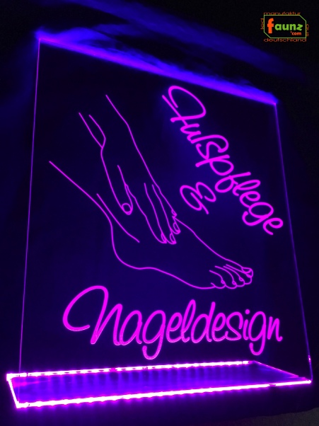 LED Werbeschild Firmenschild Aufsteller Gravur "Fußpflege & Nageldesign" Arztschild Kanzleischild Ladenschild Praxisschild Leuchtreklame Leuchtschild