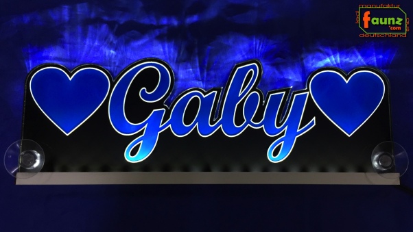 LED Namensschild Symbolik Herzen Gravur "Gaby" oder Wunschname als Konturschnitt - Truckerschild Neonschild Leuchtschild