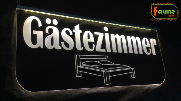 LED Werbeschild Angebotsschild schmal Gravur "Gästezimmer" Ladenschild Lichtwerbung Leuchtreklame Leuchtschild