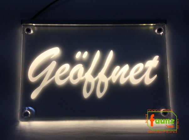 LED Hinweisschild Gravur “Geöffnet" Info-Schild Signalschild Werbeschild Leuchtschild