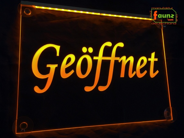 LED Hinweisschild Gravur “Geöffnet" Info-Schild Signalschild Werbeschild Leuchtschild