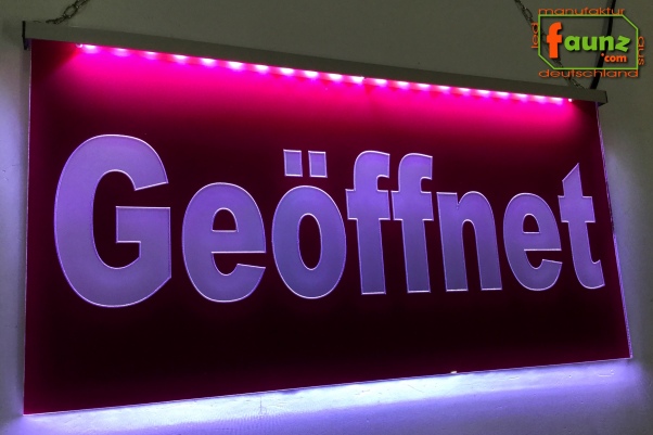 LED Hinweisschild schmal Gravur “Geöffnet" Info-Schild Signalschild Werbeschild Leuchtschild