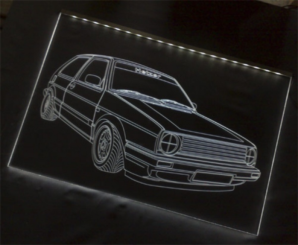 LED Fahrzeug-Gravur für "VW Golf 2 GTI GT CL" Oldtimer Liebhaber Tuning Wanddekoration Leuchtschild