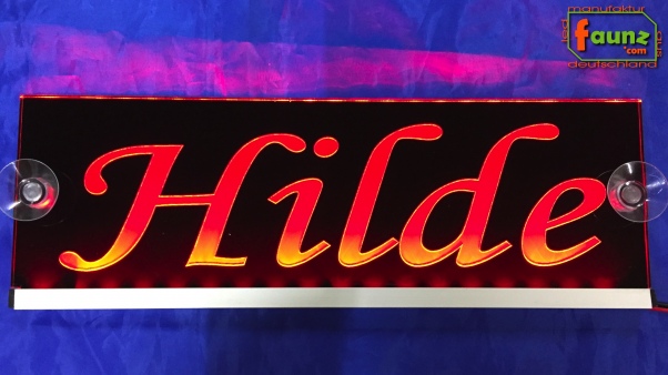 LED Namensschild Gravur "Hilde" oder Wunschname auf Rechteckplatte - Truckerschild Neonschild Leuchtschild