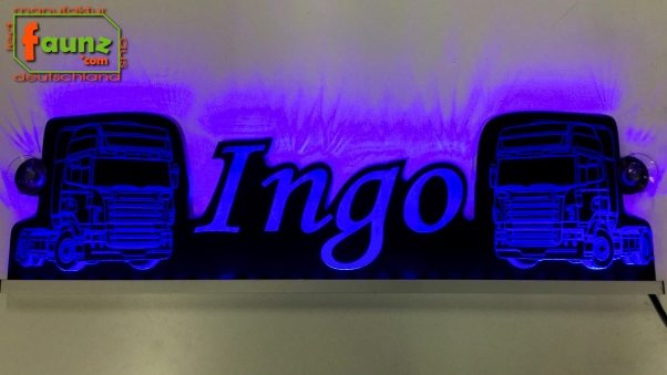 LED Namensschild Detailzeichnung Zugmaschine Gravur "Ingo" oder Wunschname als Konturschnitt - Truckerschild Neonschild Leuchtschild