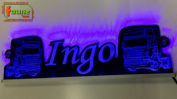 LED Namensschild Detailzeichnung Zugmaschine Gravur "Ingo" oder Wunschname als Konturschnitt - Truckerschild Neonschild Leuchtschild