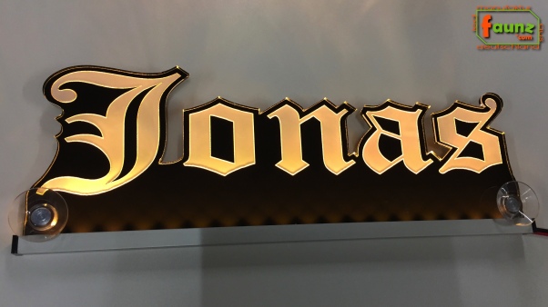 Ihr LED Wunschname "Jonas" Oldenglish Frakturschrift Namensschild Leuchtschild Truckerschild Konturschnitt