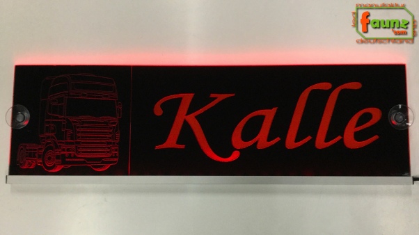 LED Namensschild Detailzeichnung Zugmaschine Gravur "Kalle" oder Wunschname auf Rechteckplatte - Truckerschild Neonschild Leuchtschild