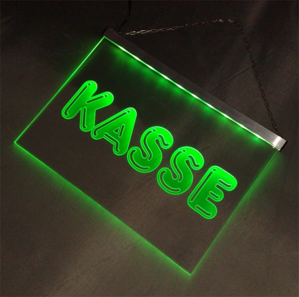 Preview: LED Kassenschild „Kasse“ – Leuchtschild zur Kassenlenkung