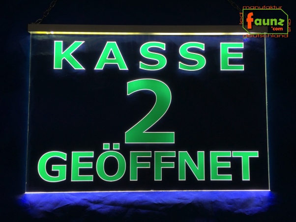 LED Kassenschild "Kasse 2 geöffnet" - Hinweisschild Orientierungsschild Werbeschild Leuchtschild