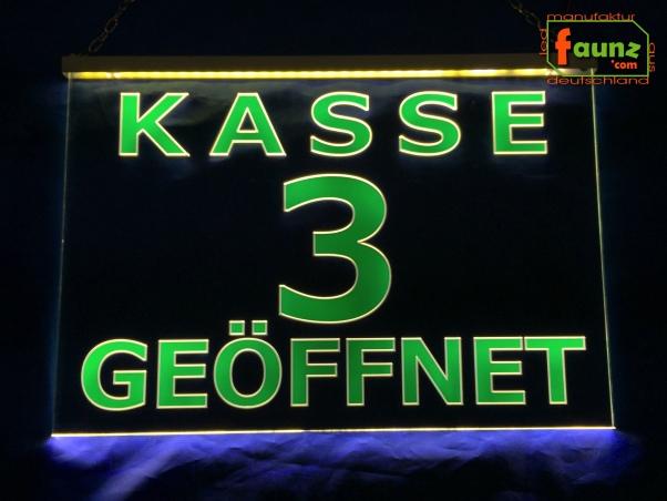 LED Kassenschild "Kasse 3 geöffnet" - Hinweisschild Orientierungsschild Werbeschild Leuchtschild