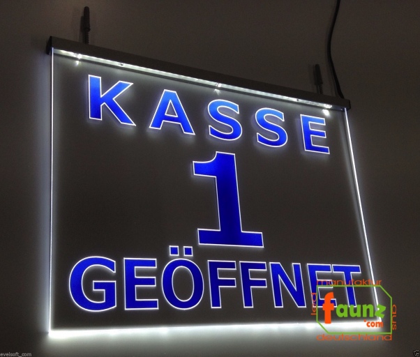 LED Kassenschild "Kasse 1" - Hinweisschild Orientierungsschild Werbeschild Leuchtschild