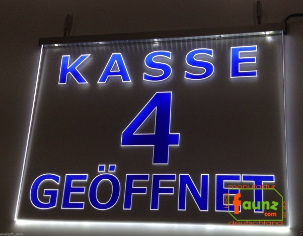 LED Kassenschild "Kasse 4" - Hinweisschild Orientierungsschild Werbeschild Leuchtschild