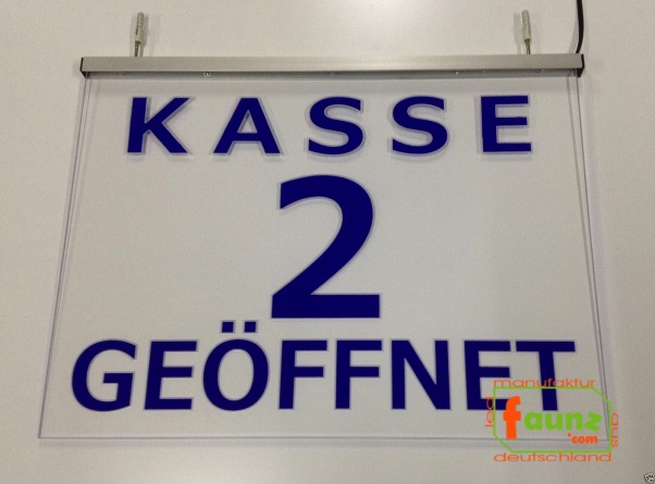 LED Kassenschild "Kasse 2" - Hinweisschild Orientierungsschild Werbeschild Leuchtschild