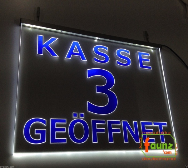 LED Kassenschild "Kasse 3" - Hinweisschild Orientierungsschild Werbeschild Leuchtschild