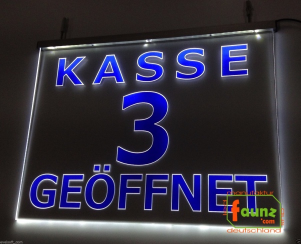 LED Kassenschild "Kasse 3" - Hinweisschild Orientierungsschild Werbeschild Leuchtschild