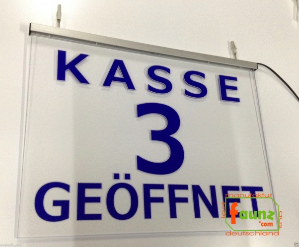 LED Kassenschild "Kasse 3" - Hinweisschild Orientierungsschild Werbeschild Leuchtschild