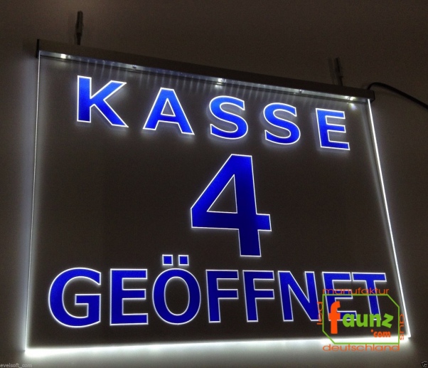 LED Kassenschild "Kasse 4" - Hinweisschild Orientierungsschild Werbeschild Leuchtschild