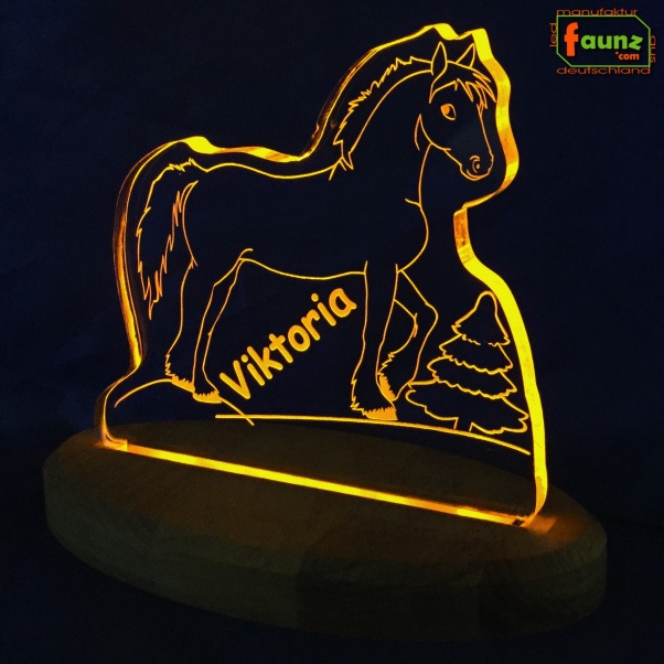 Lampelinos LED Nachtlicht "Pony" Kinderlampe Schlummerleuchte + Ihr Wunschname als individuelle Acrylglas-Gravur