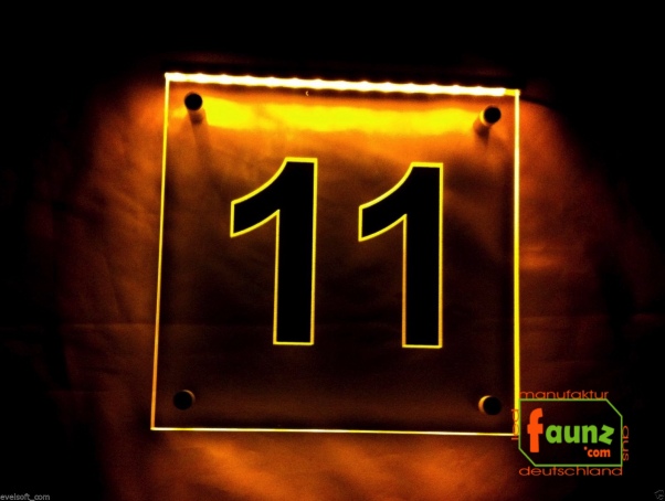 LED Hausnummer, LED Gravur Leuchtschild, Ziffer - Nummer " 11 "