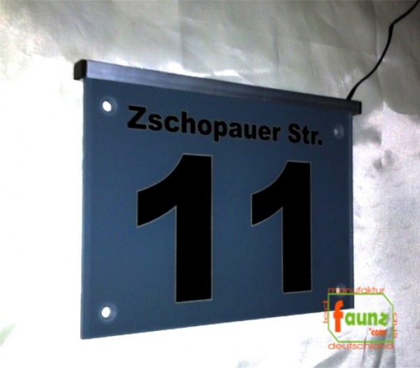 Preview: LED Hausnummer Ziffer + Straßenname "11" - individuelle Gravur Hausnummernleuchte Hausnummernschild Außenwandleuchte Außenlampe Leuchtschild