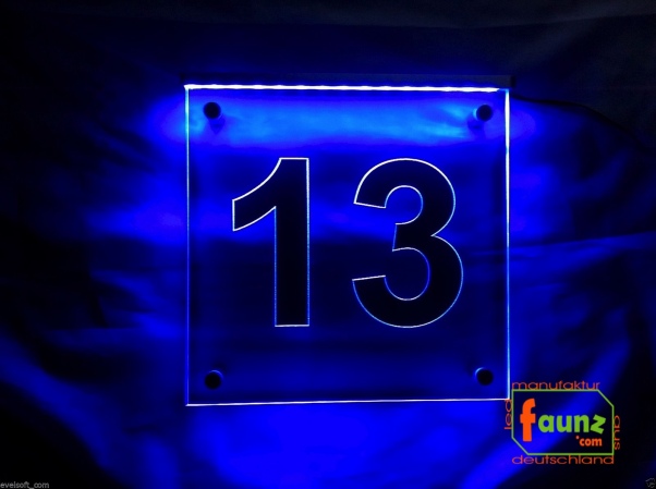 LED Hausnummer, LED Gravur Leuchtschild, Ziffer - Nummer " 13 "
