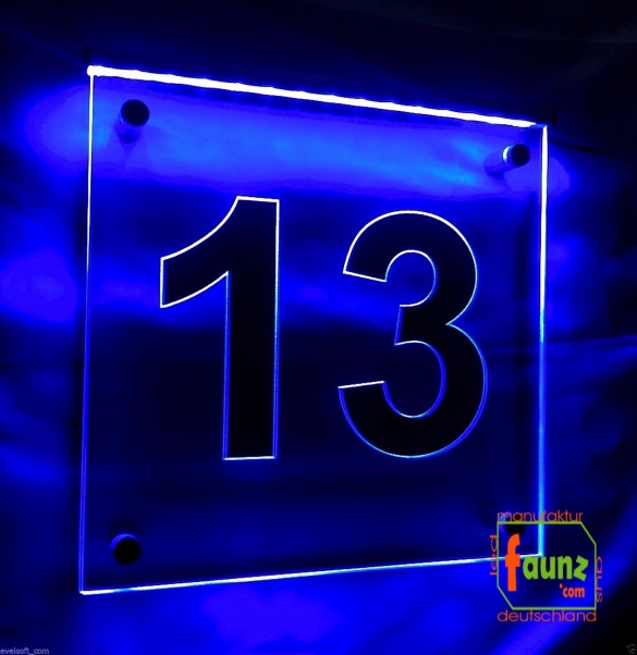 LED Hausnummer, LED Gravur Leuchtschild, Ziffer - Nummer " 13 "