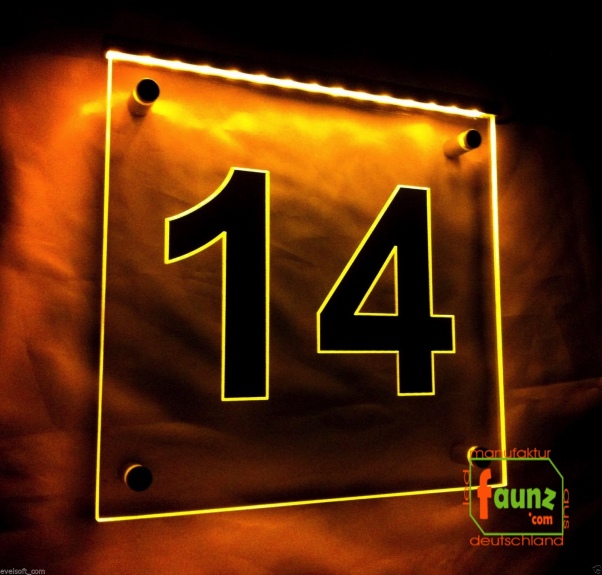 LED Hausnummer, LED Gravur Leuchtschild, Ziffer - Nummer " 14 "