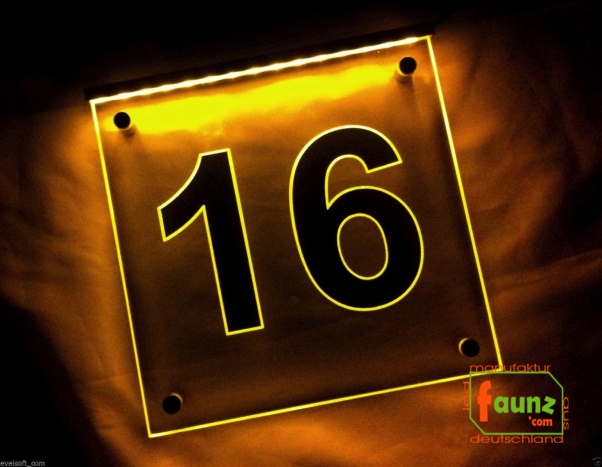 LED Hausnummer, LED Gravur Leuchtschild, Ziffer - Nummer " 16 "