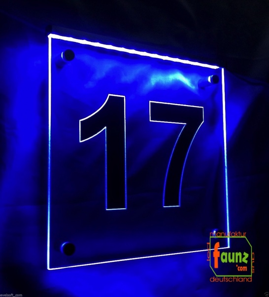LED Hausnummer, LED Gravur Leuchtschild, Ziffer - Nummer " 17 "