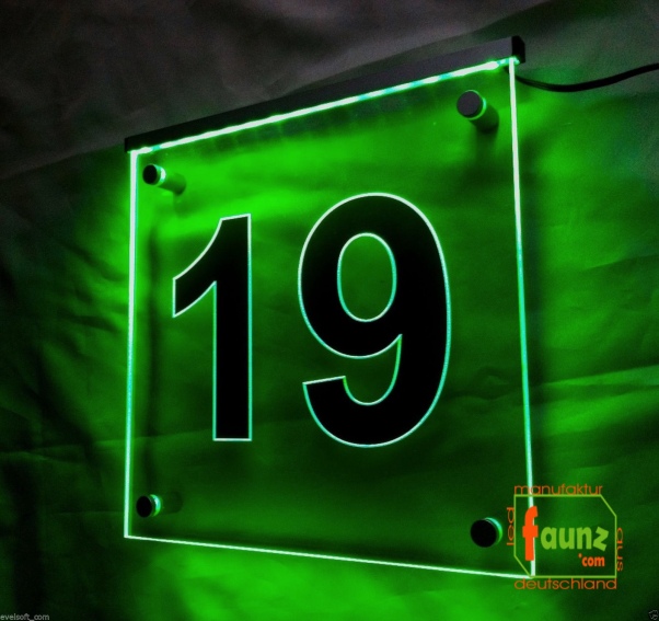 LED Hausnummer, LED Gravur Leuchtschild, Ziffer - Nummer " 19 "