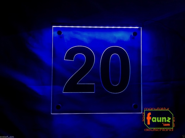 LED Hausnummer, LED Gravur Leuchtschild, Ziffer - Nummer " 20 "