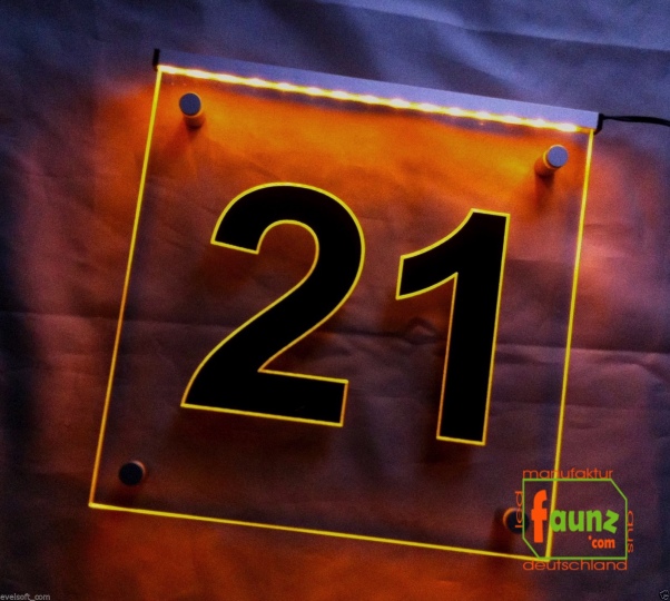 LED Hausnummer, LED Gravur Leuchtschild, Ziffer - Nummer " 21 "
