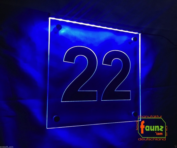 LED Hausnummer, LED Gravur Leuchtschild, Ziffer - Nummer " 22 "