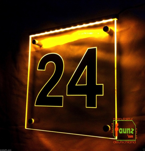 LED Hausnummer, LED Gravur Leuchtschild, Ziffer - Nummer " 24 "