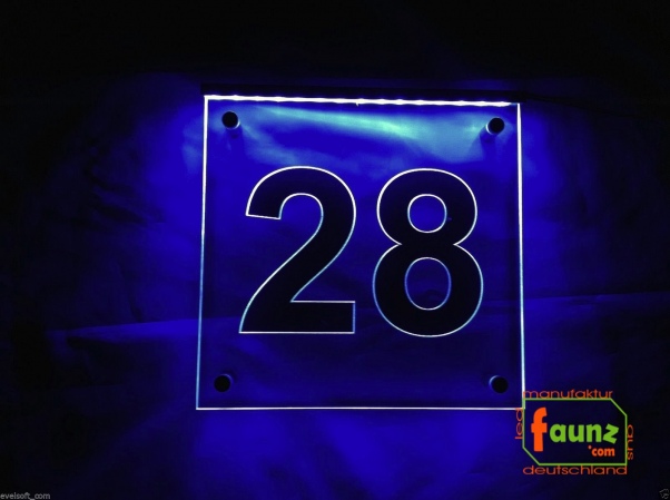 LED Hausnummer, LED Gravur Leuchtschild, Ziffer - Nummer " 28 "
