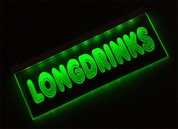 LED Werbeschild Angebotsschild schmal Gravur "Longdrinks" Ladenschild Lichtwerbung Leuchtreklame Leuchtschild