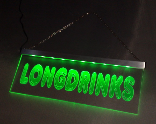 LED Werbeschild Angebotsschild schmal Gravur "Longdrinks" Ladenschild Lichtwerbung Leuchtreklame Leuchtschild