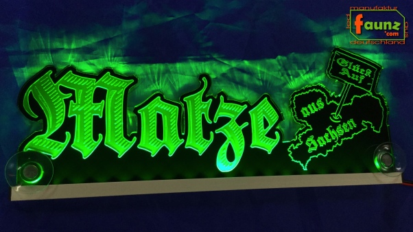 LED Mottoschild Gravur "Matze + Landesumriss" oder Wunschname als Konturschnitt Spaßschild Dekoschild Namensschild Truckerschild Leuchtschild