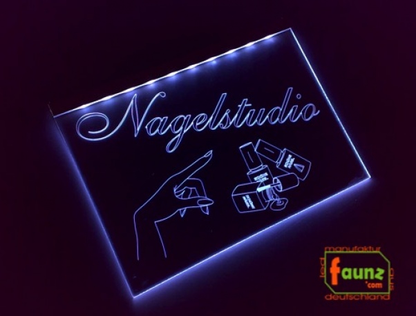 LED Werbeschild Firmenschild Gravur "Nagelstudio" Arztschild Kanzleischild Ladenschild Praxisschild Leuchtreklame Leuchtschild