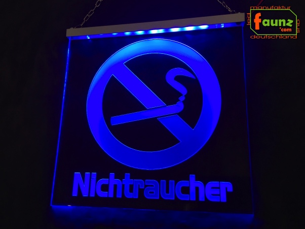Preview: LED Hinweisschild quadratisch Gravur “Nichtraucher" Info-Schild Signalschild Werbeschild Leuchtschild