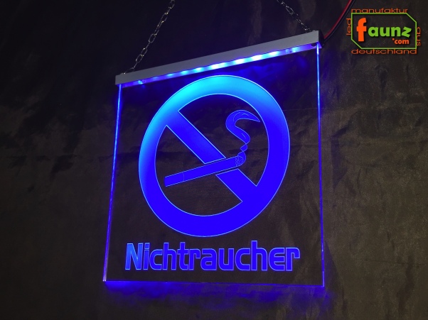 Preview: LED Hinweisschild quadratisch Gravur “Nichtraucher" Info-Schild Signalschild Werbeschild Leuchtschild