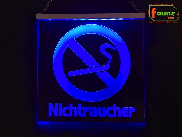 LED Hinweisschild quadratisch Gravur “Nichtraucher" Info-Schild Signalschild Werbeschild Leuchtschild