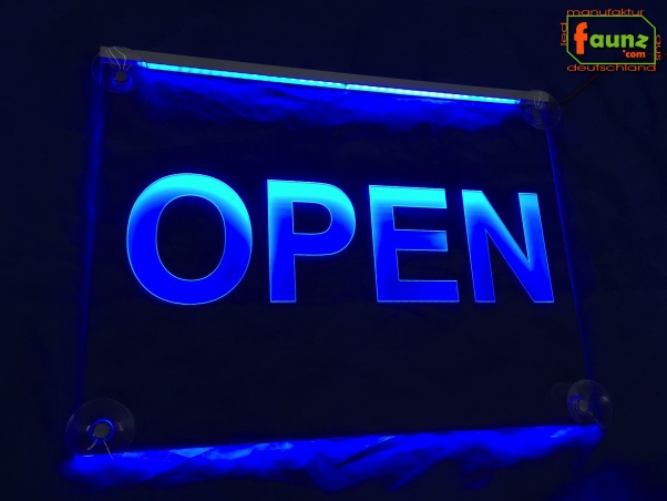 LED Hinweisschild Gravur “Open" Info-Schild Signalschild Werbeschild Leuchtschild