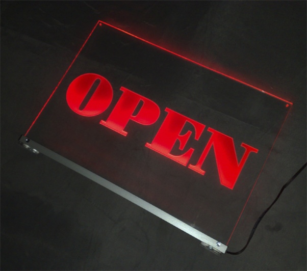 LED Hinweisschild Gravur “Open" Info-Schild Signalschild Werbeschild Leuchtschild