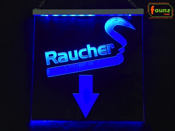 Preview: LED Hinweisschild quadratisch Gravur “Raucher" Info-Schild Signalschild Werbeschild Leuchtschild
