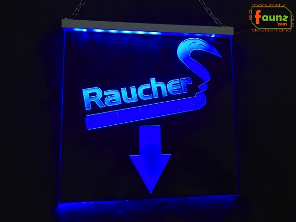 Preview: LED Hinweisschild quadratisch Gravur “Raucher" Info-Schild Signalschild Werbeschild Leuchtschild