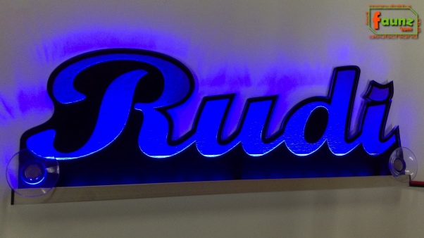 Ihr LED Wunschname "Rudi" Namensschild Leuchtschild Truckerschild